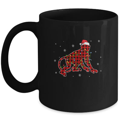 Red Plaid Monkey Christmas Lights Santa Hat Pajamas Mug Coffee Mug | Teecentury.com