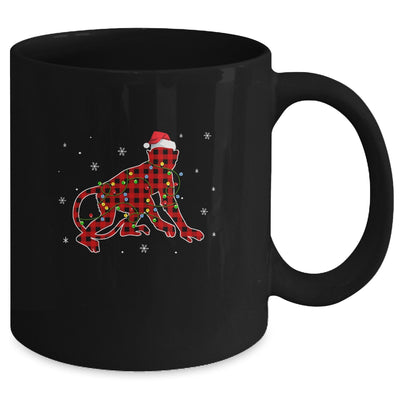 Red Plaid Monkey Christmas Lights Santa Hat Pajamas Mug Coffee Mug | Teecentury.com