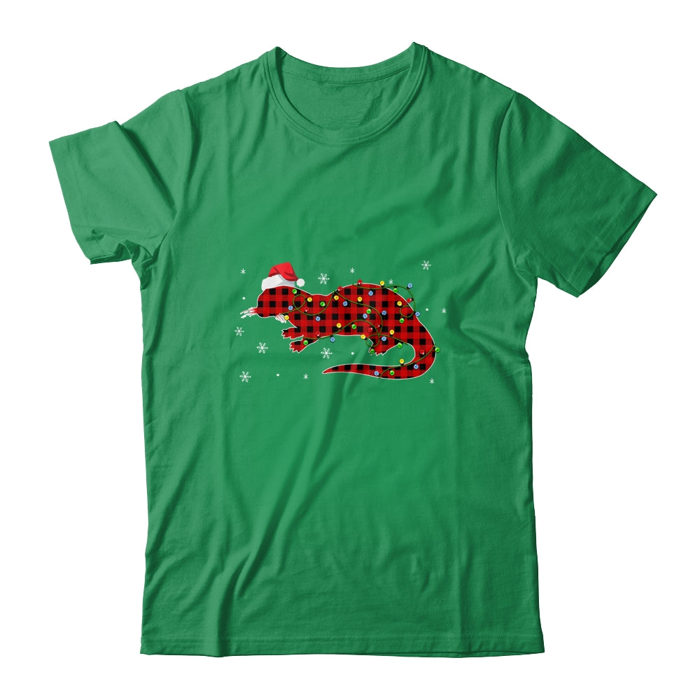 Red Plaid Otter Christmas Lights Santa Hat Pajamas T-Shirt & Sweatshirt | Teecentury.com
