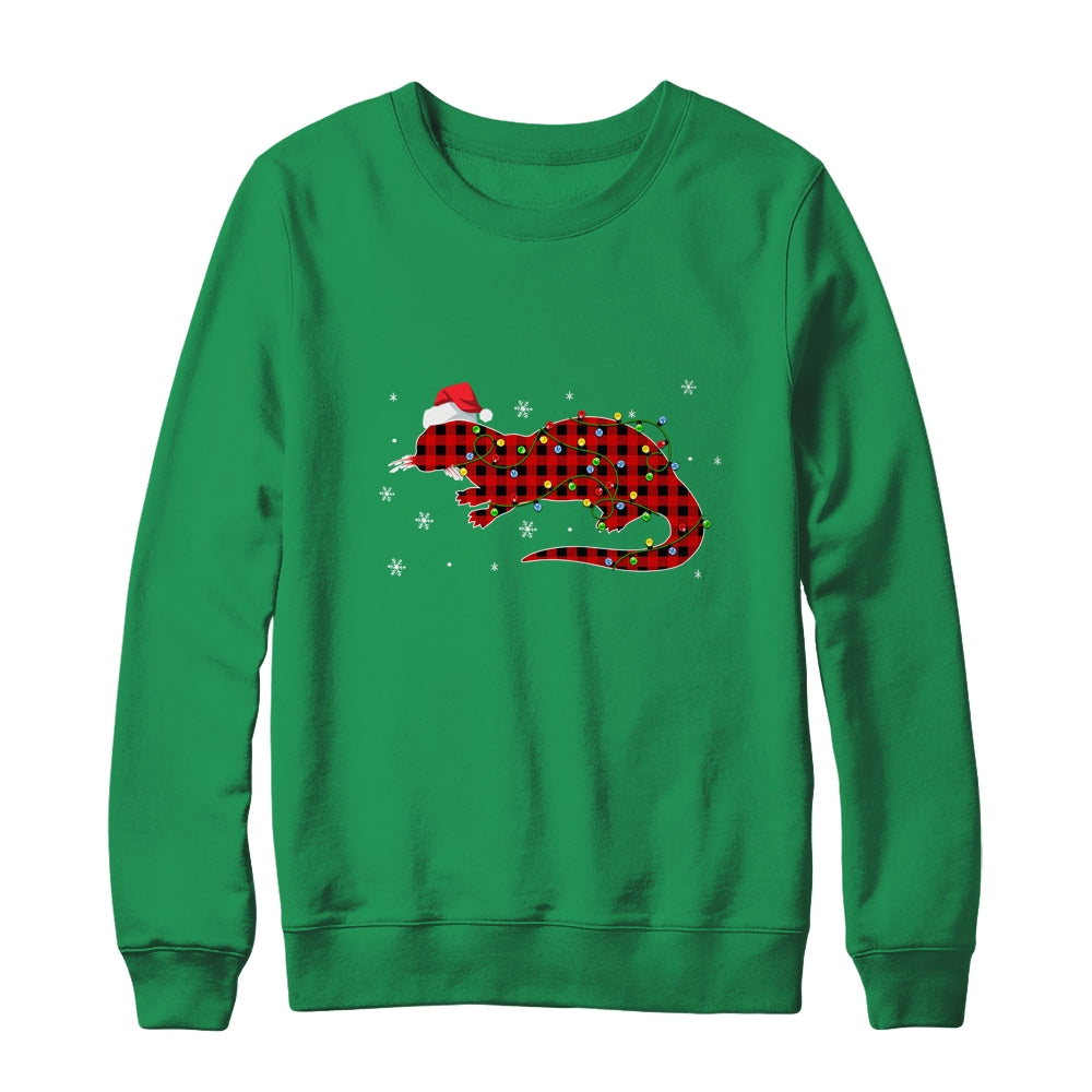 Red Plaid Otter Christmas Lights Santa Hat Pajamas T-Shirt & Sweatshirt | Teecentury.com