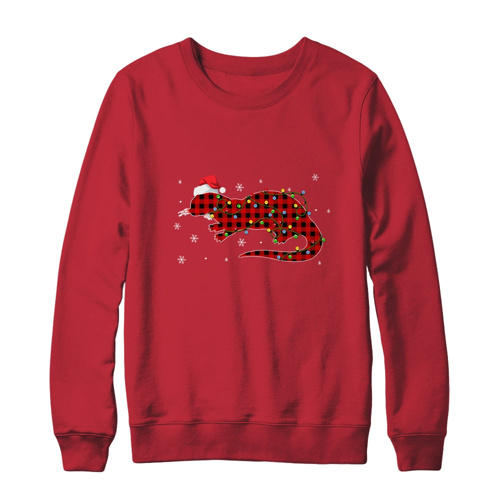 Red Plaid Otter Christmas Lights Santa Hat Pajamas T-Shirt & Sweatshirt | Teecentury.com