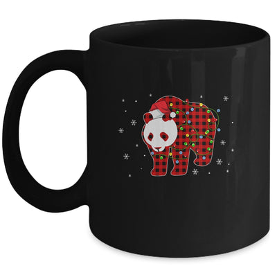 Red Plaid Panda Bear Christmas Lights Santa Hat Pajamas Mug Coffee Mug | Teecentury.com