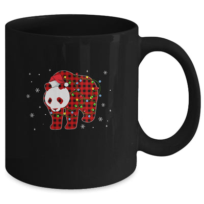 Red Plaid Panda Bear Christmas Lights Santa Hat Pajamas Mug Coffee Mug | Teecentury.com