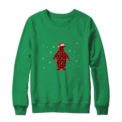 Red Plaid Penguin Christmas Lights Santa Hat Pajamas T-Shirt & Sweatshirt | Teecentury.com
