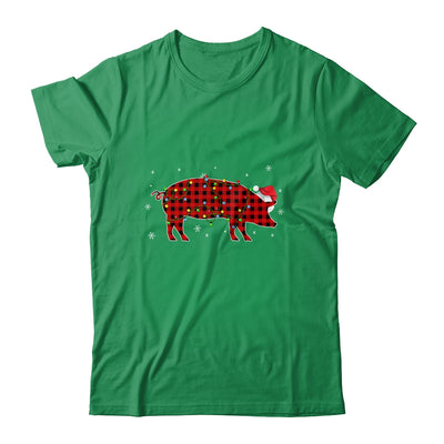 Red Plaid Pig Christmas Lights Santa Hat Pajamas T-Shirt & Sweatshirt | Teecentury.com