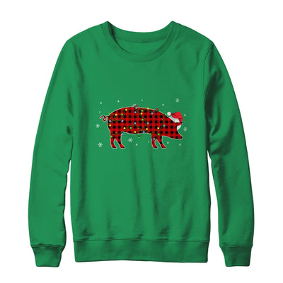 Red Plaid Pig Christmas Lights Santa Hat Pajamas T-Shirt & Sweatshirt | Teecentury.com