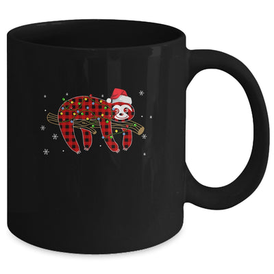 Red Plaid Sloth Christmas Lights Santa Hat Pajamas Mug Coffee Mug | Teecentury.com