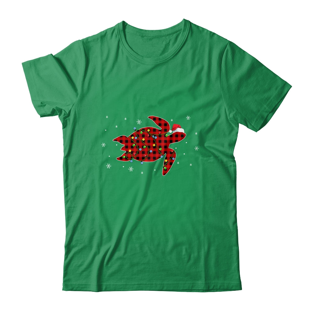 Red Plaid Turtle Christmas Lights Santa Hat Pajamas T-Shirt & Sweatshirt | Teecentury.com