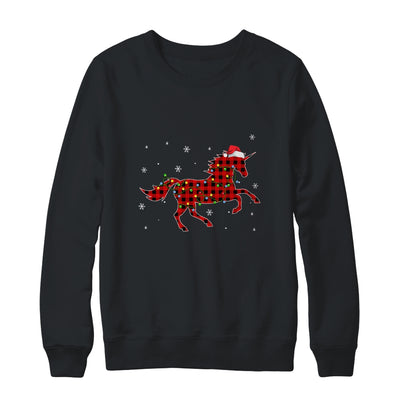 Red Plaid Unicorn Christmas Lights Santa Hat Pajamas T-Shirt & Sweatshirt | Teecentury.com