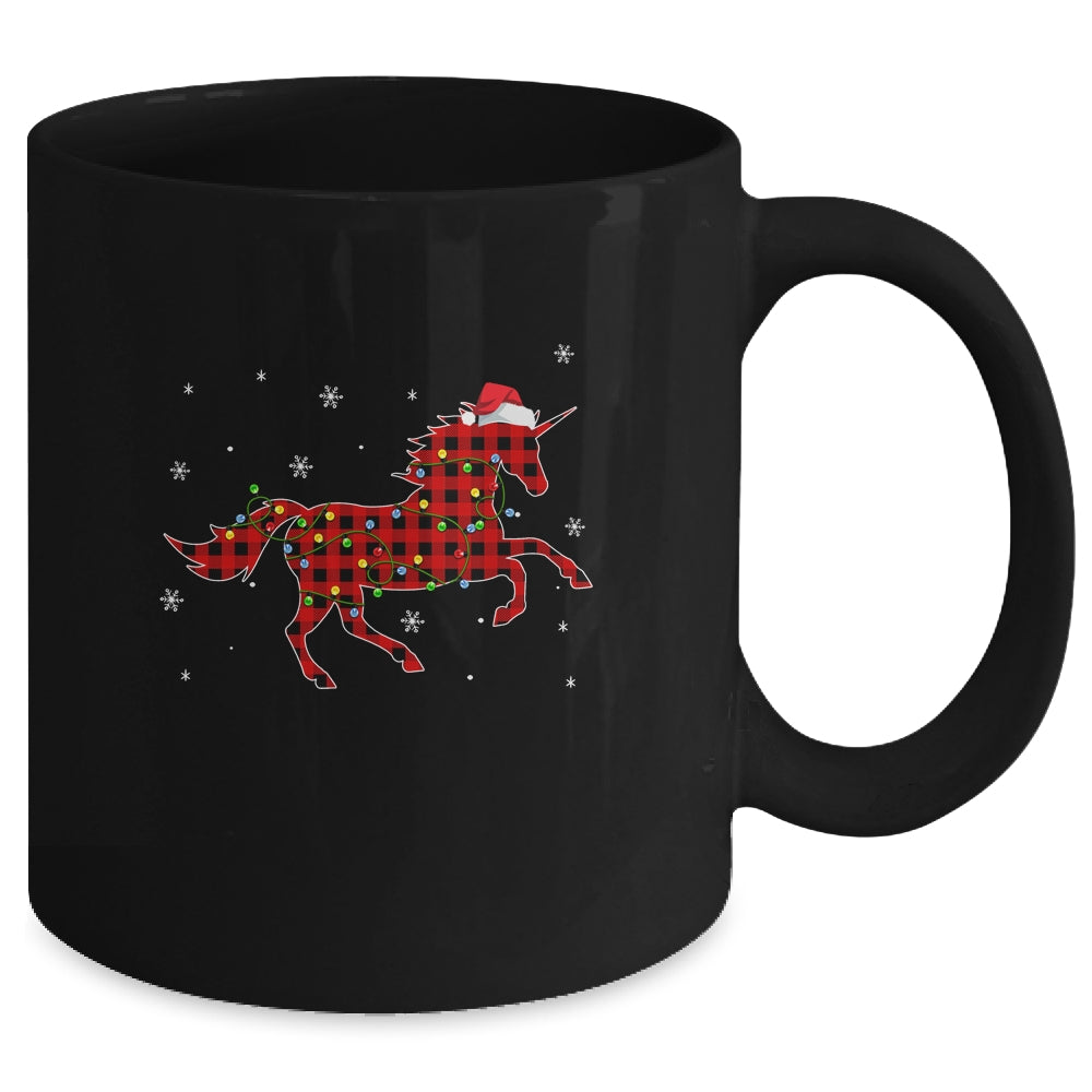 Red Plaid Unicorn Christmas Lights Santa Hat Pajamas Mug Coffee Mug | Teecentury.com