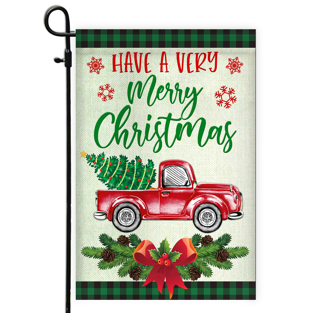 Red Truck Christmas Flag Evergreen Have A Very Christmas Holiday Flag | Teecentury.com