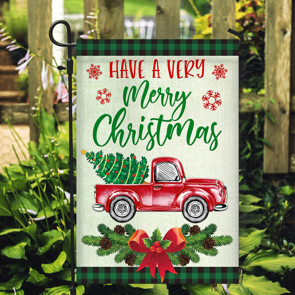 Red Truck Christmas Flag Evergreen Have A Very Christmas Holiday Flag | Teecentury.com
