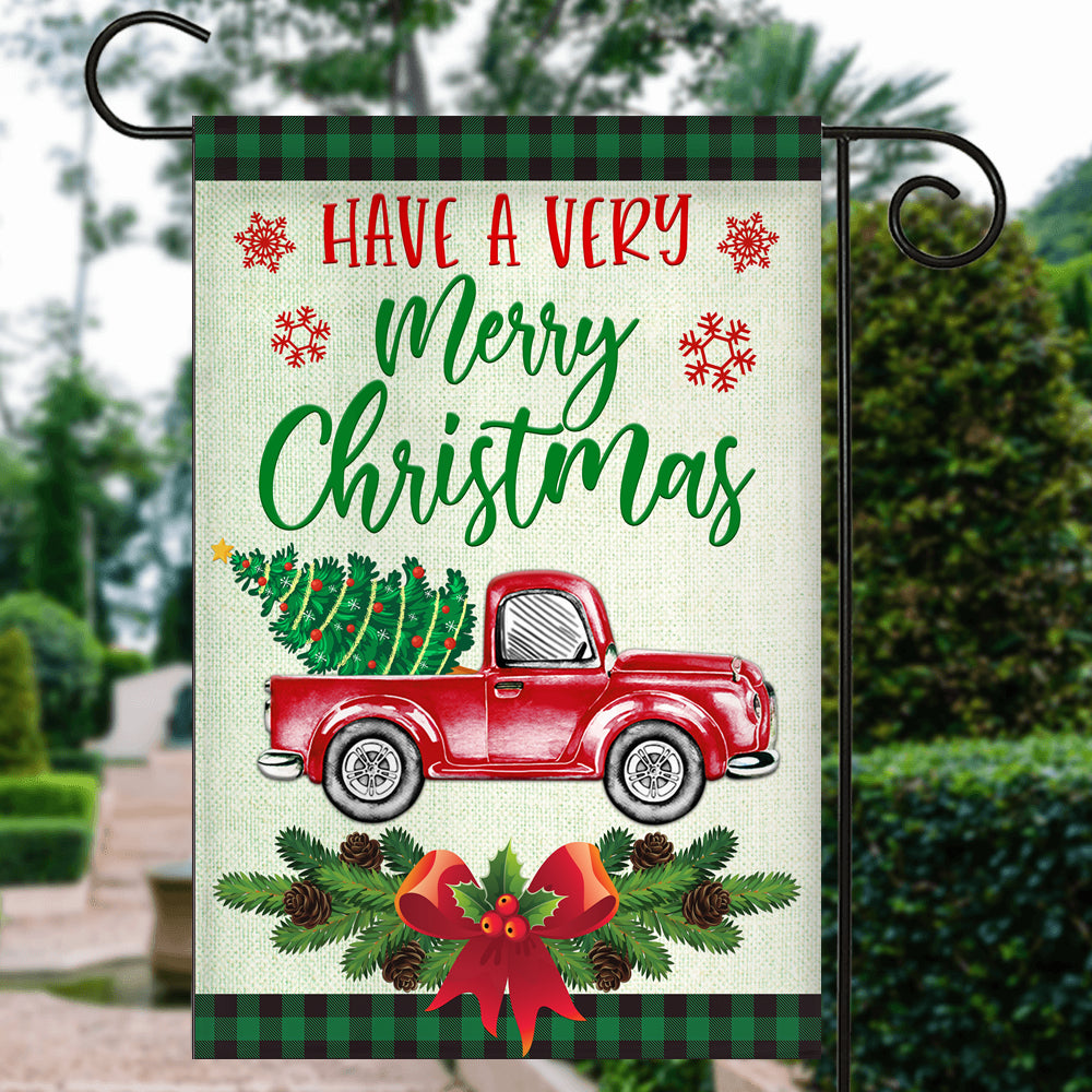 Red Truck Christmas Flag Evergreen Have A Very Christmas Holiday Flag | Teecentury.com