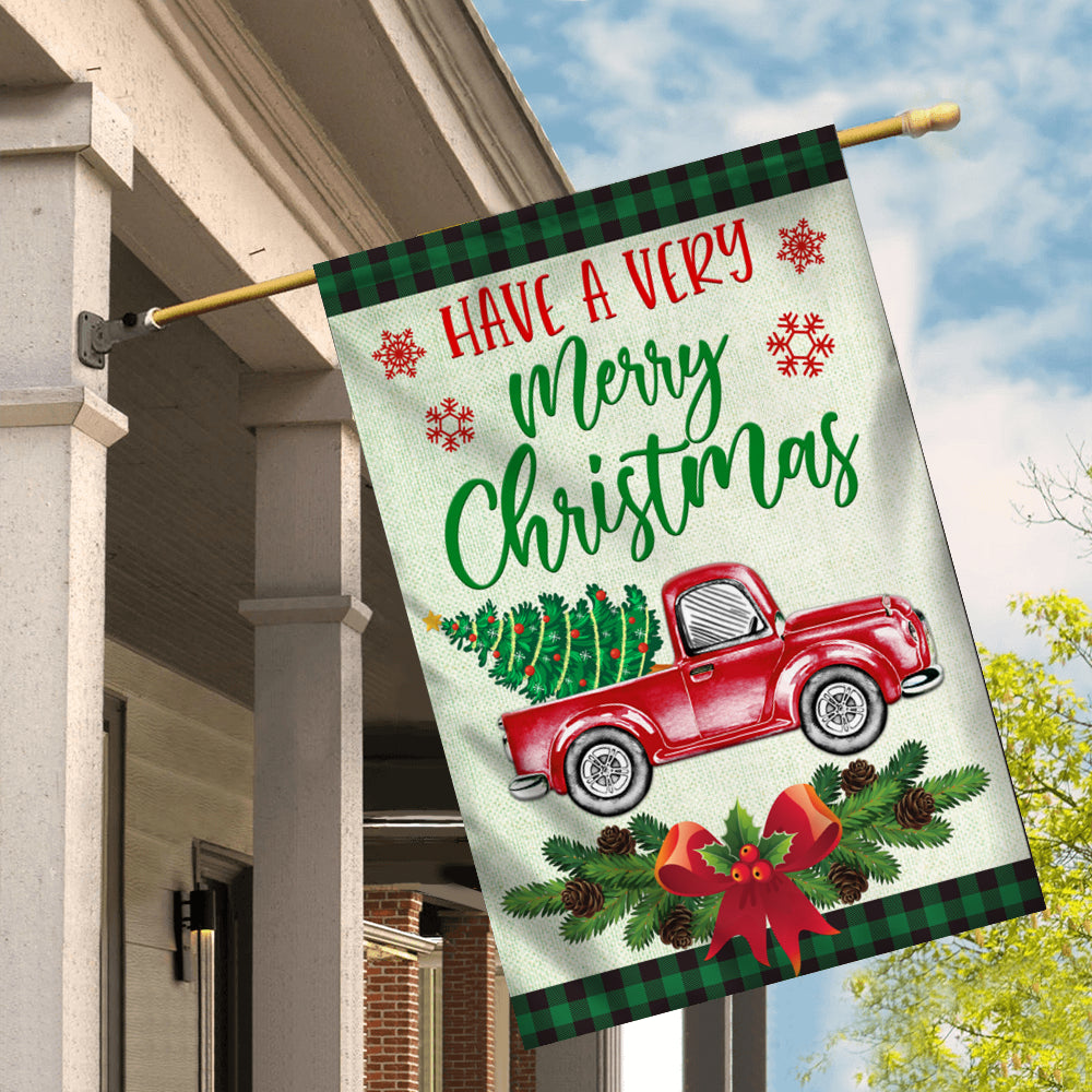 Red Truck Christmas Flag Evergreen Have A Very Christmas Holiday Flag | Teecentury.com