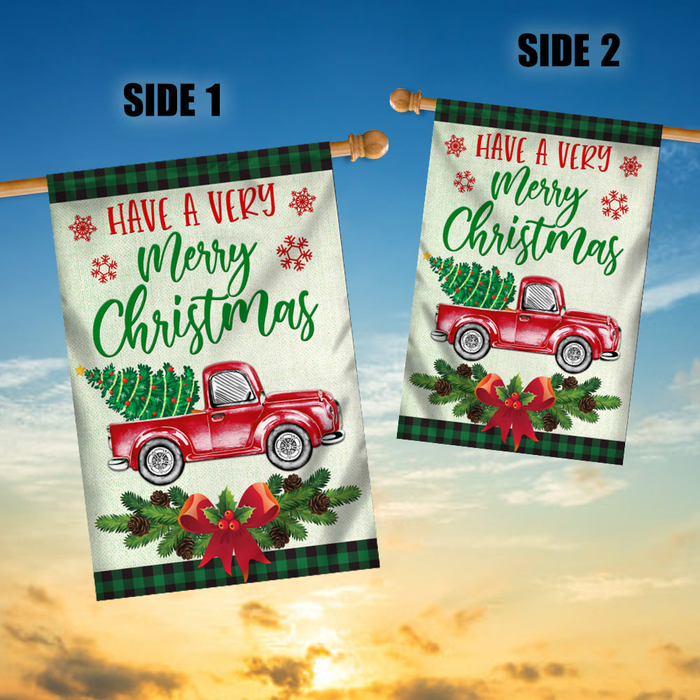 Red Truck Christmas Flag Evergreen Have A Very Christmas Holiday Flag | Teecentury.com