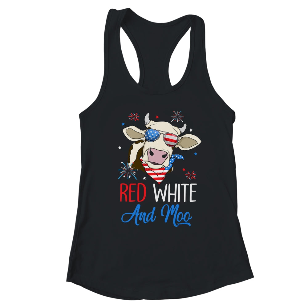 Red White And Moo Cow USA Flag 4th Of July T-Shirt & Tank Top | Teecentury.com