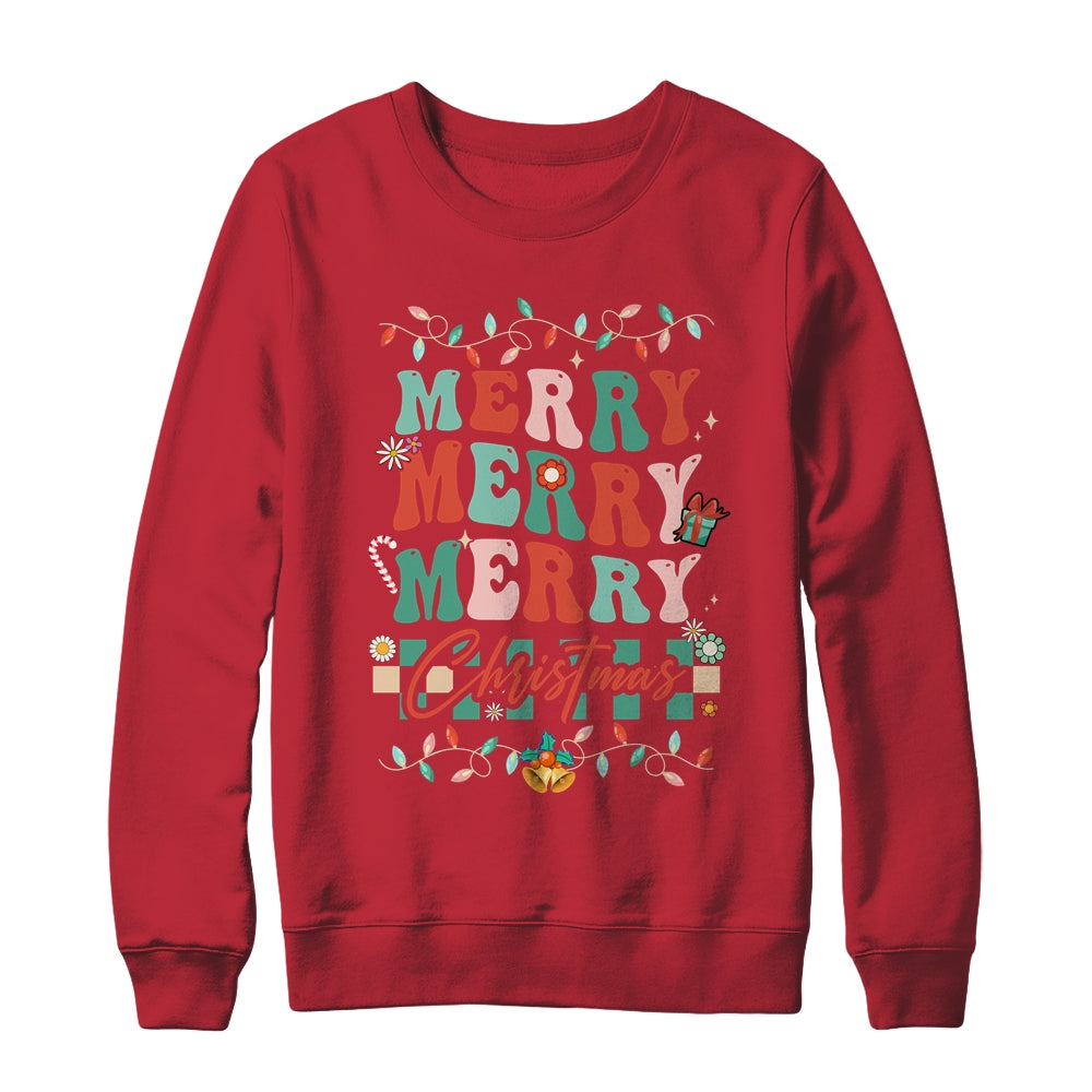 Retro Groovy Merry Christmas Family Matching Xmas Shirt & Sweatshirt | teecentury