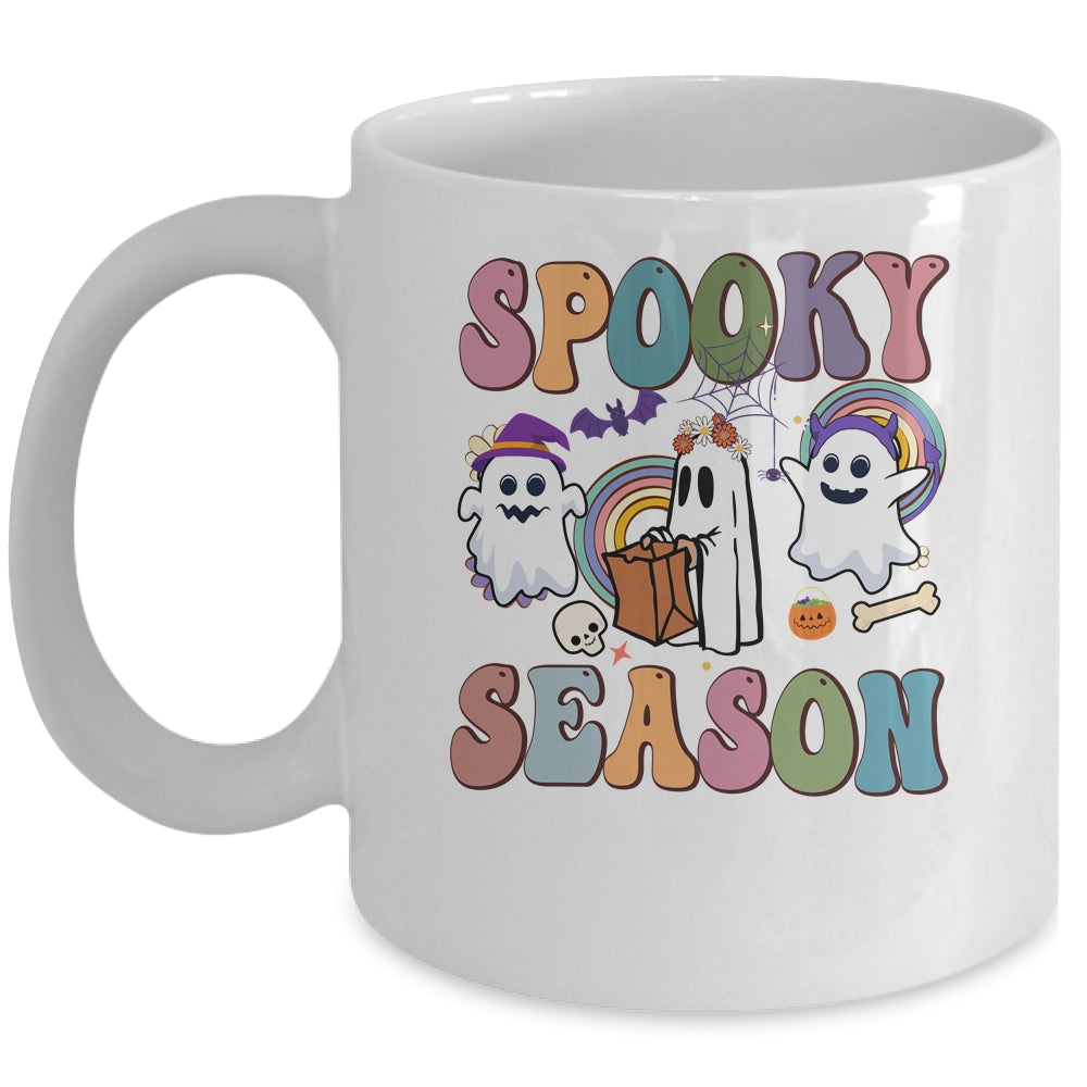 Retro Groovy Spooky Season Floral Ghost Pumpkin Halloween Mug | teecentury