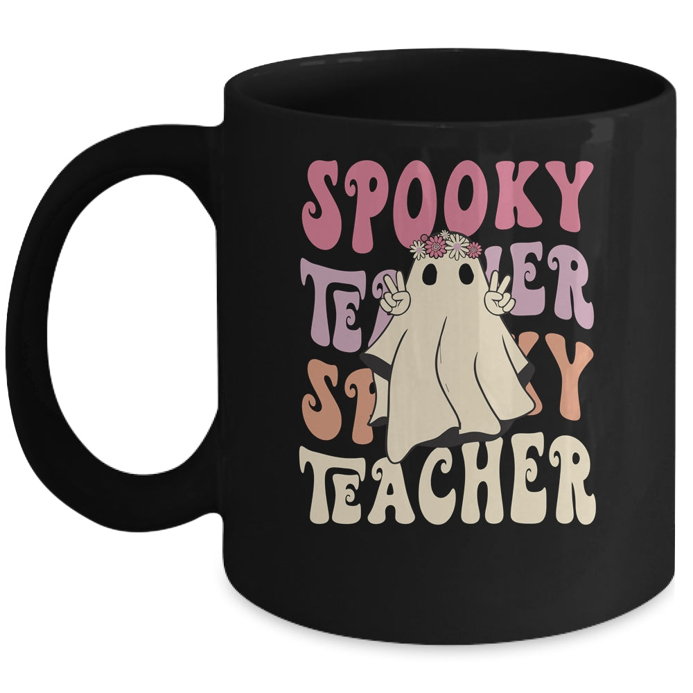Retro Hippie Halloween Cute Ghost Spooky Season Funny Mug | teecentury