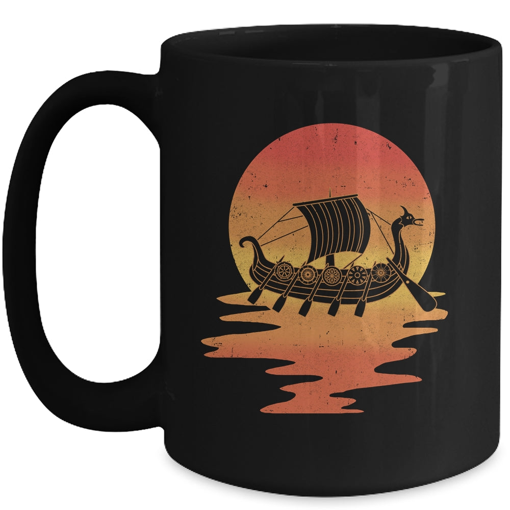 Retro Viking Ship Cool Water Sunset Ancient Norse Mug Coffee Mug | Teecentury.com