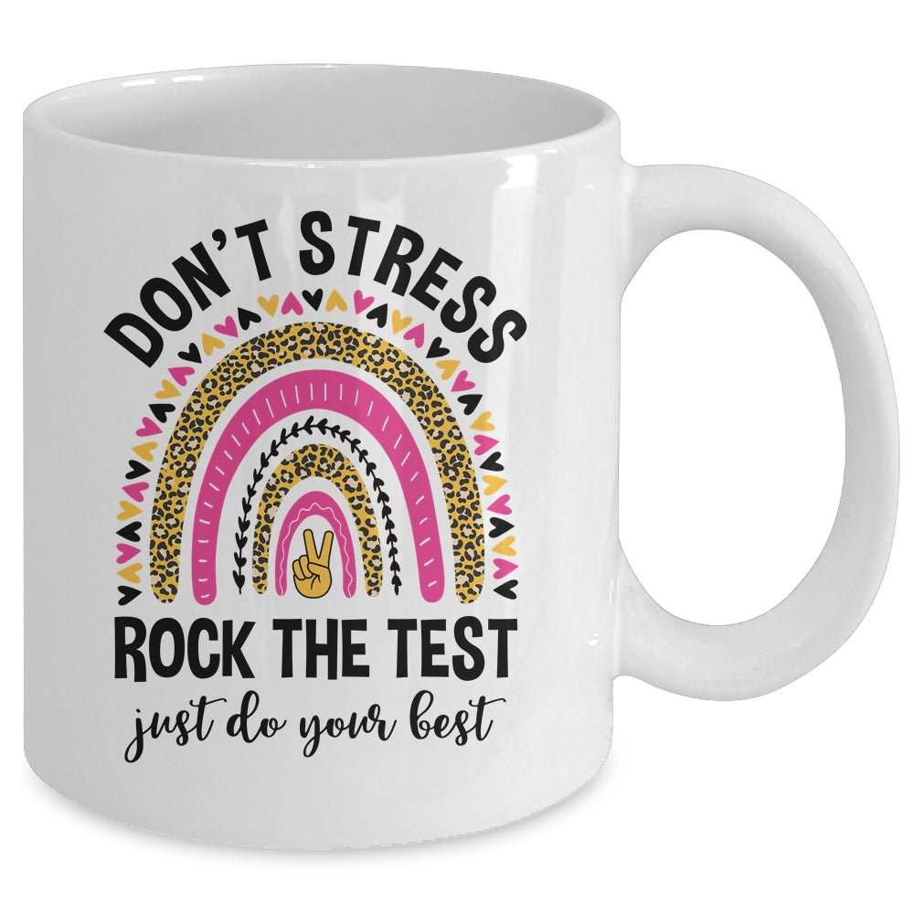Rock The Test Test Day Teacher Testing Day Rainbow Leopard Mug | teecentury