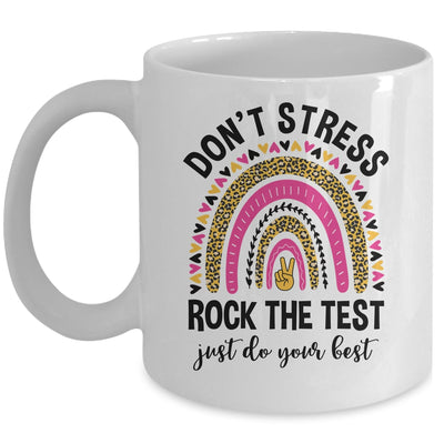 Rock The Test Test Day Teacher Testing Day Rainbow Leopard Mug | teecentury