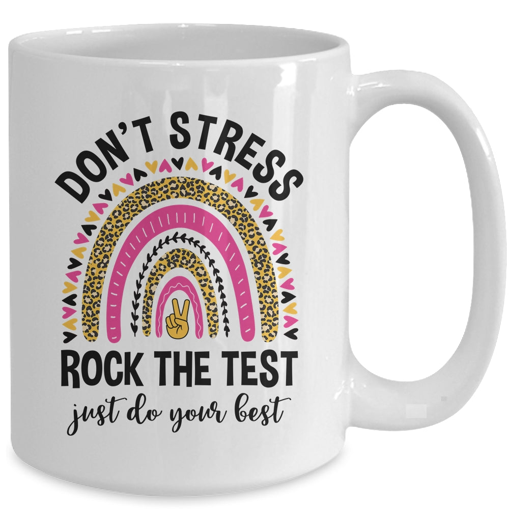 Rock The Test Test Day Teacher Testing Day Rainbow Leopard Mug | teecentury