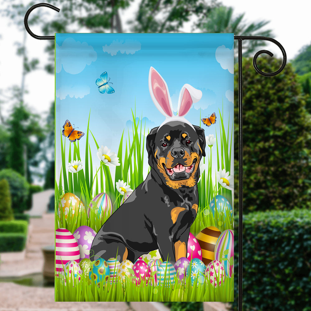 Rottweiler Happy Easter Day Holiday Flag Funny Dog Dog Wear Bunny Ears Headband Cute for Home Decor | teecentury