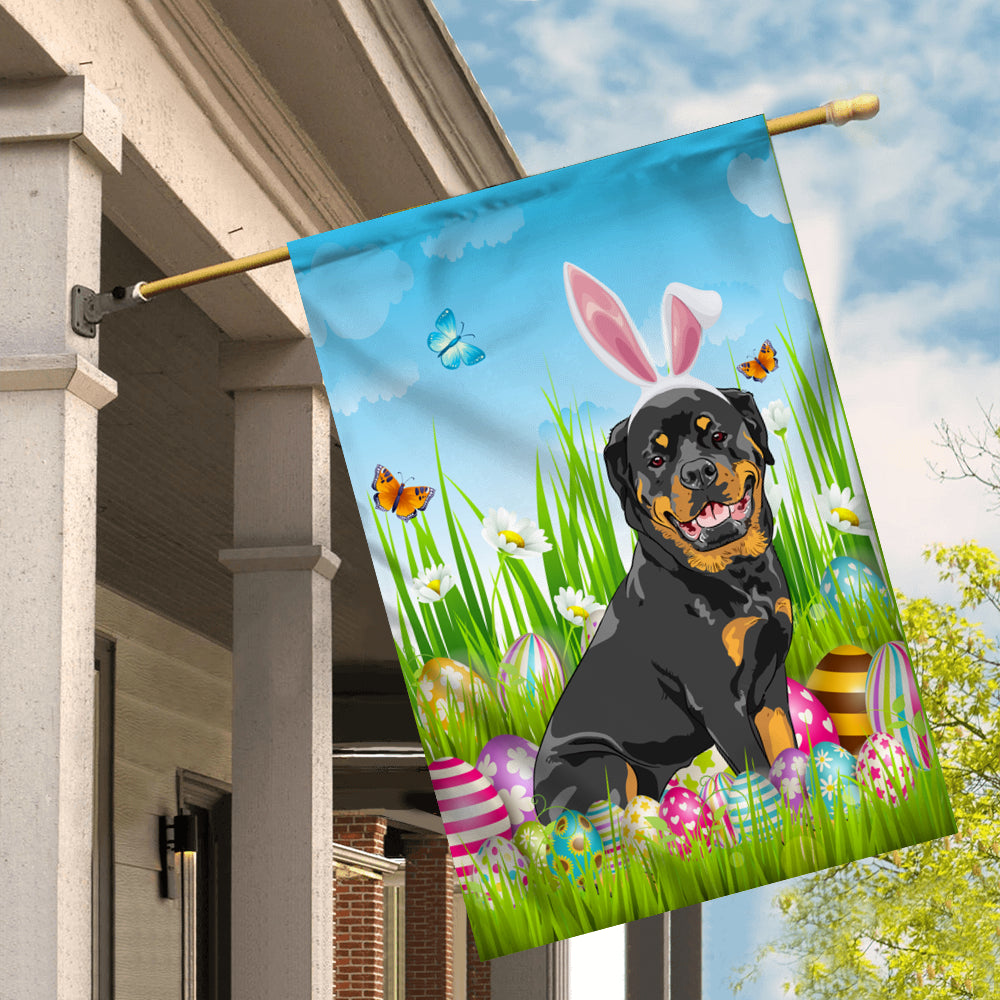 Rottweiler Happy Easter Day Holiday Flag Funny Dog Dog Wear Bunny Ears Headband Cute for Home Decor | teecentury