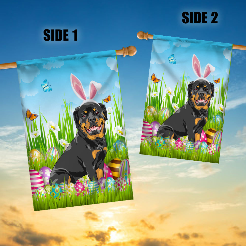 Rottweiler Happy Easter Day Holiday Flag Funny Dog Dog Wear Bunny Ears Headband Cute for Home Decor | teecentury