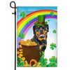 Rottweiler St Patrick's Day Dog Flag Funny Peeking Dog Wear Green Hat Golden Pot Coin Shamrock Rainbow Spring Banner for Home Decor | teecentury