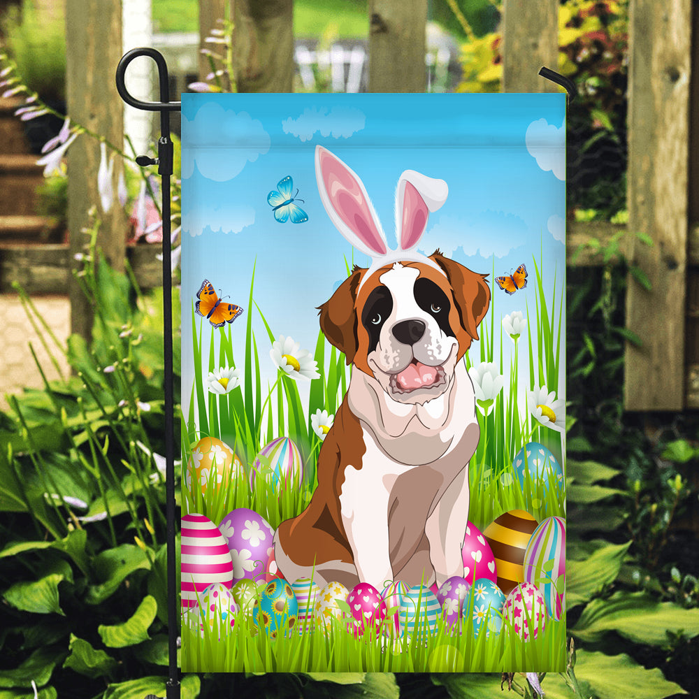 Saint Bernard Happy Easter Day Holiday Flag Funny Dog Dog Wear Bunny Ears Headband Cute for Home Decor | teecentury