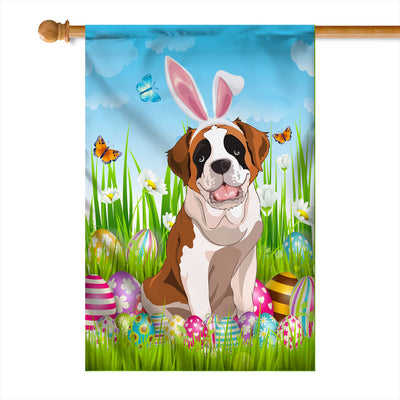 Saint Bernard Happy Easter Day Holiday Flag Funny Dog Dog Wear Bunny Ears Headband Cute for Home Decor | teecentury