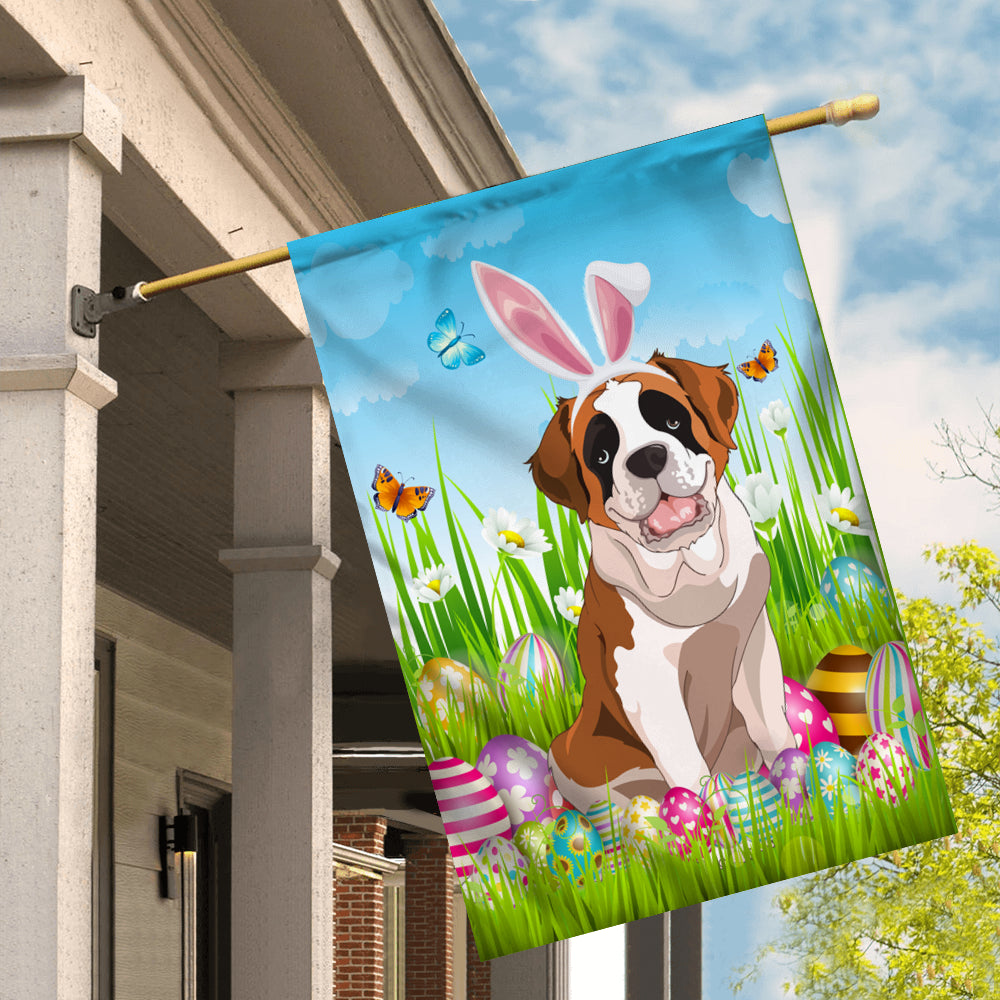 Saint Bernard Happy Easter Day Holiday Flag Funny Dog Dog Wear Bunny Ears Headband Cute for Home Decor | teecentury