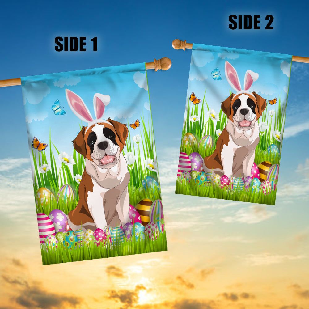 Saint Bernard Happy Easter Day Holiday Flag Funny Dog Dog Wear Bunny Ears Headband Cute for Home Decor | teecentury