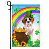 Saint Bernard St Patrick's Day Dog Flag Funny Peeking Dog Wear Green Hat Golden Pot Coin Shamrock Rainbow Spring Banner for Home Decor | teecentury