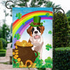Saint Bernard St Patrick's Day Dog Flag Funny Peeking Dog Wear Green Hat Golden Pot Coin Shamrock Rainbow Spring Banner for Home Decor | teecentury
