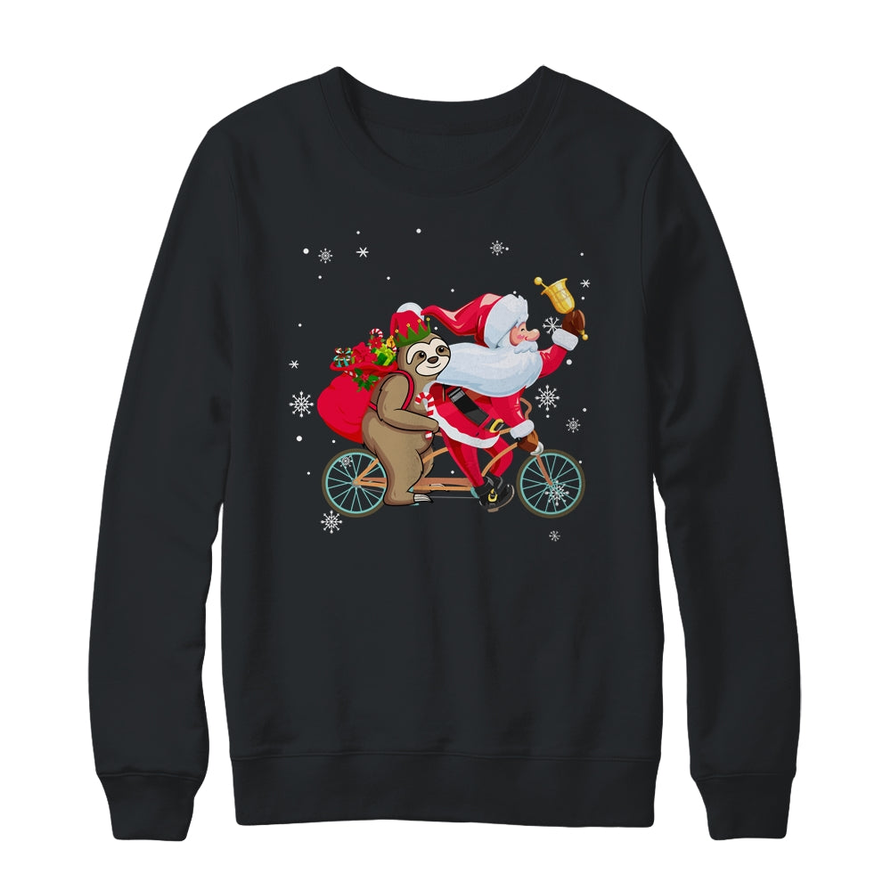 Santa And Sloth Riding Double Bike Christmas Biking Lover T-Shirt & Sweatshirt | Teecentury.com