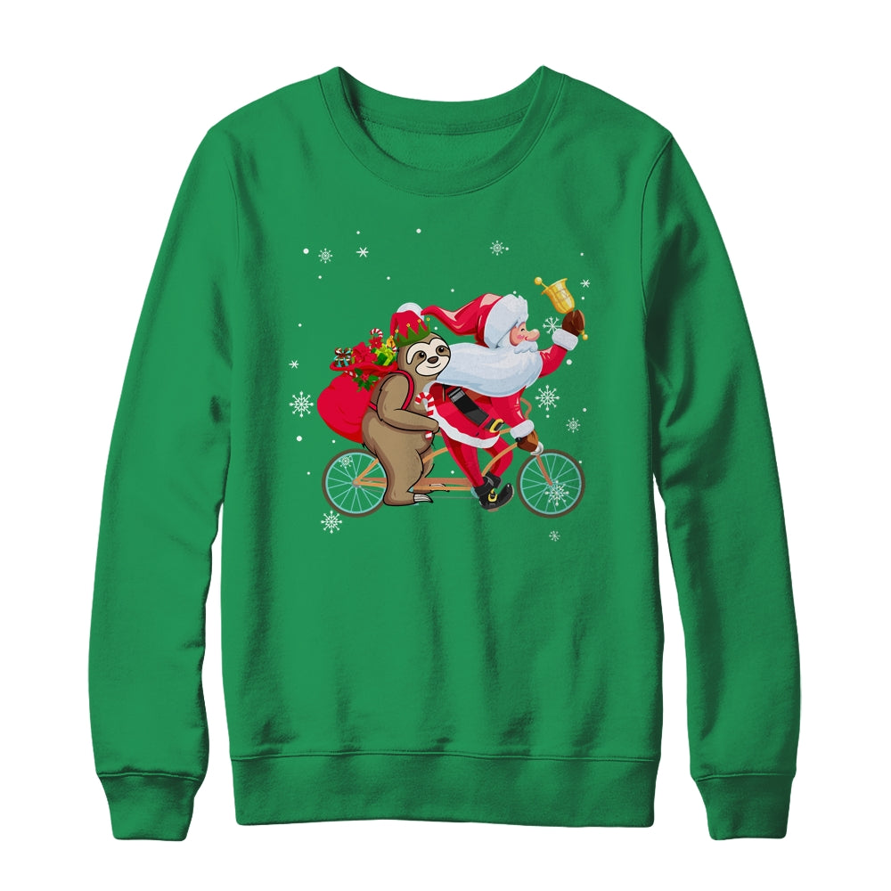 Santa And Sloth Riding Double Bike Christmas Biking Lover T-Shirt & Sweatshirt | Teecentury.com