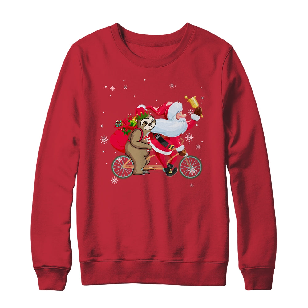 Santa And Sloth Riding Double Bike Christmas Biking Lover T-Shirt & Sweatshirt | Teecentury.com