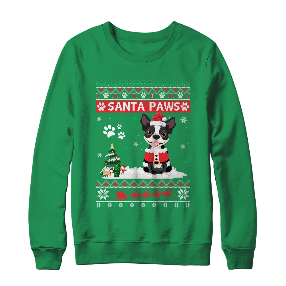 Santa Paws Boston Terrier Merry Christmas Dog Funny Xmas T-Shirt & Sweatshirt | Teecentury.com