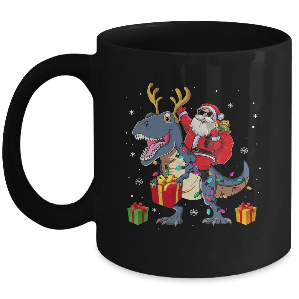 Santa Riding Dinosaur T Rex Deer Christmas Boys Mug Coffee Mug | Teecentury.com