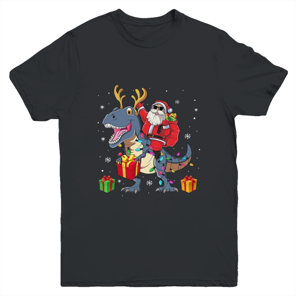 Santa Riding Dinosaur T Rex Deer Christmas Boys Youth Youth Shirt | Teecentury.com