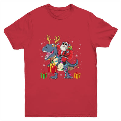 Santa Riding Dinosaur T Rex Deer Christmas Boys Youth Youth Shirt | Teecentury.com