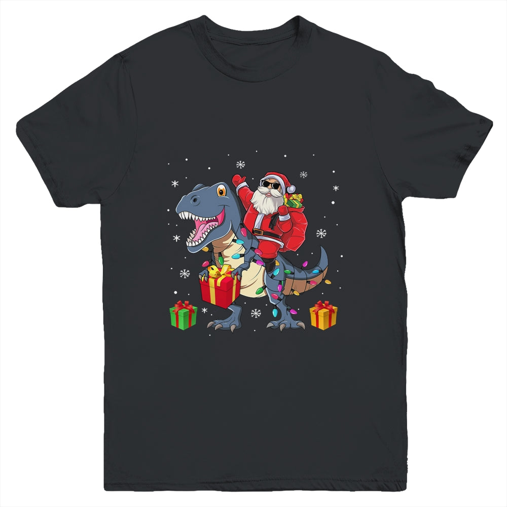 Santa Riding Dinosaur T Rex Deer Christmas For Boys Youth Youth Shirt | Teecentury.com
