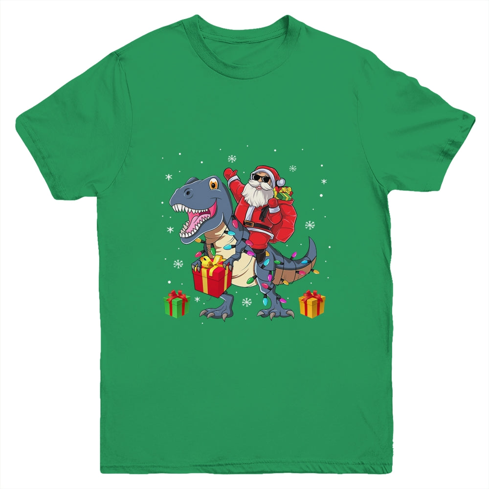 Santa Riding Dinosaur T Rex Deer Christmas For Boys Youth Youth Shirt | Teecentury.com