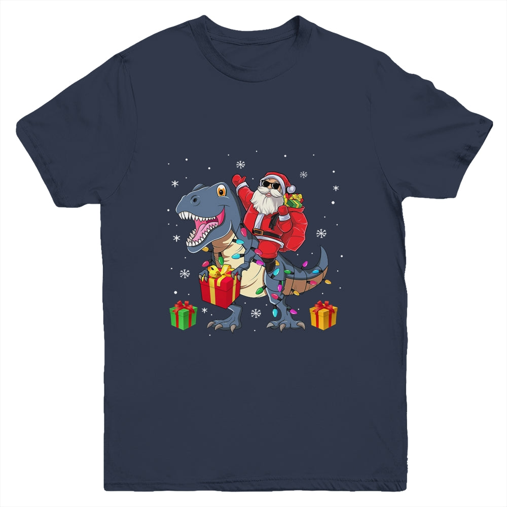 Santa Riding Dinosaur T Rex Deer Christmas For Boys Youth Youth Shirt | Teecentury.com