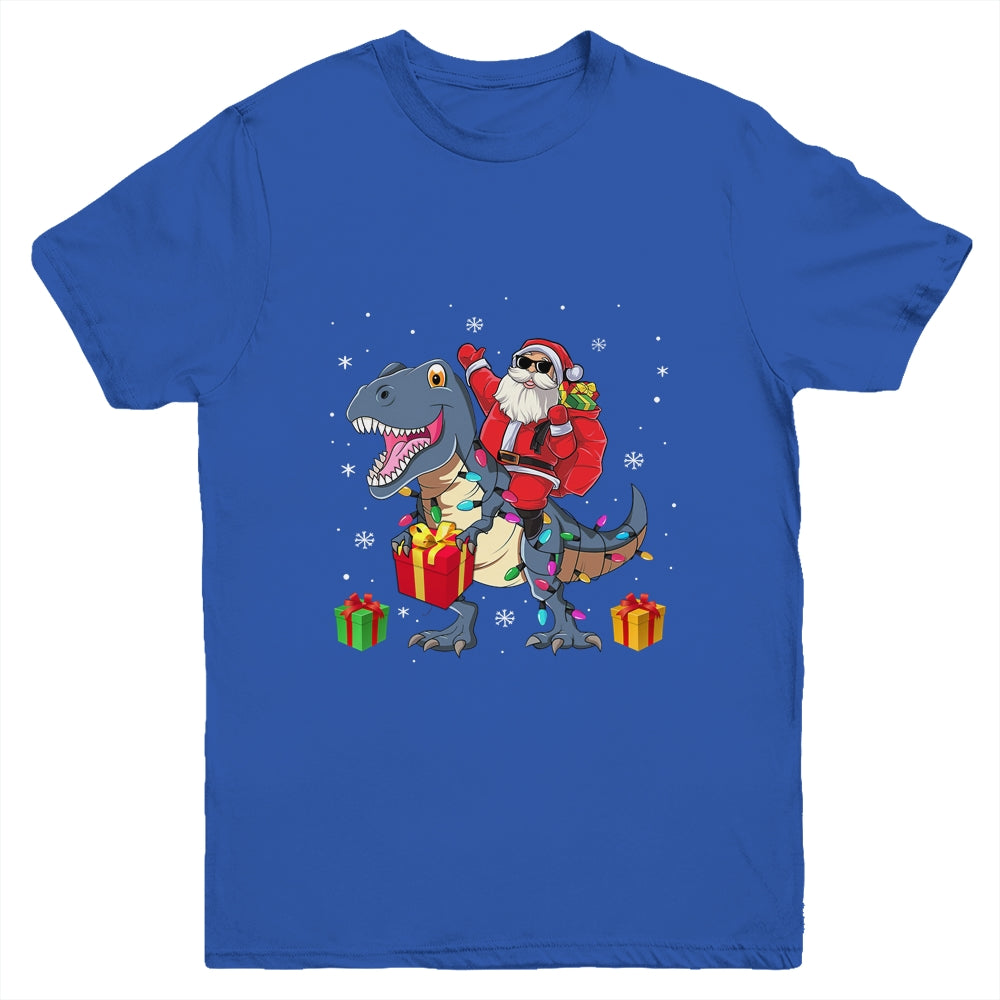 Santa Riding Dinosaur T Rex Deer Christmas For Boys Youth Youth Shirt | Teecentury.com