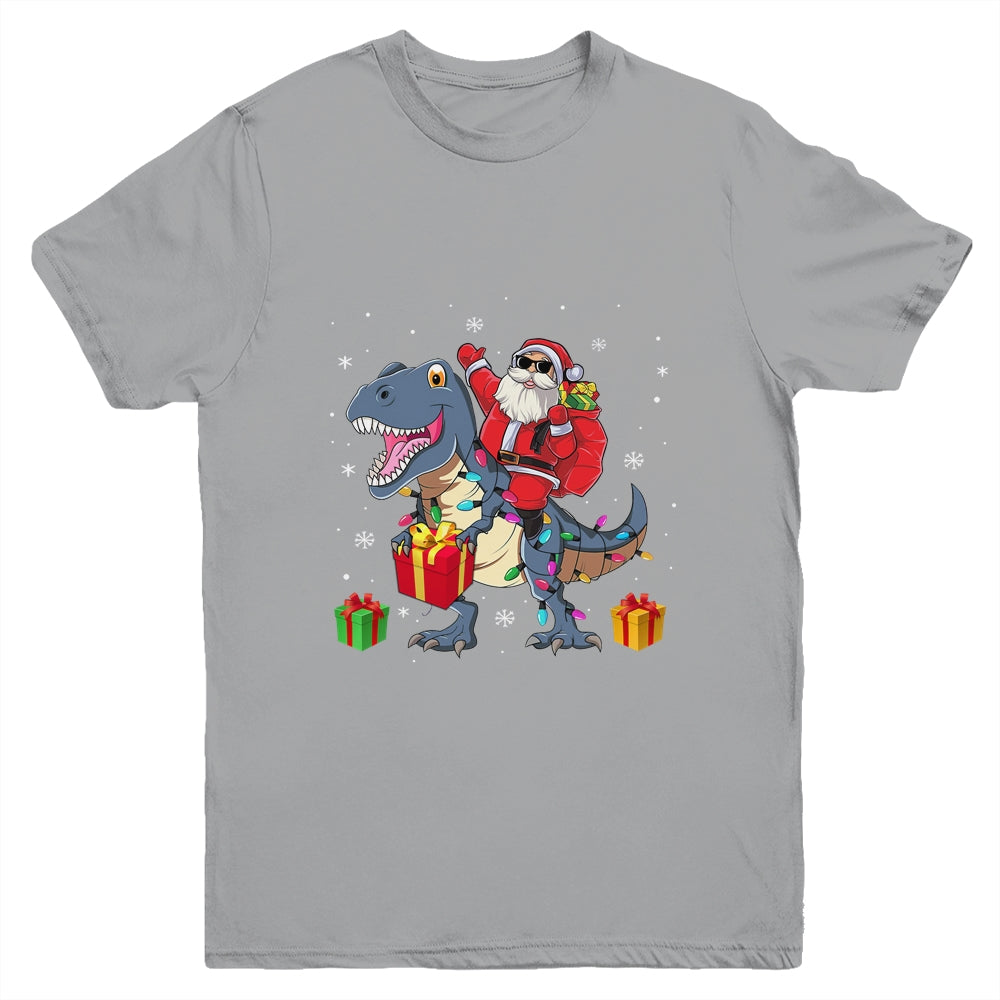 Santa Riding Dinosaur T Rex Deer Christmas For Boys Youth Youth Shirt | Teecentury.com