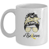 Sarcoma Awareness Messy Bun Warrior Believe Yellow Ribbon Mug Coffee Mug | Teecentury.com